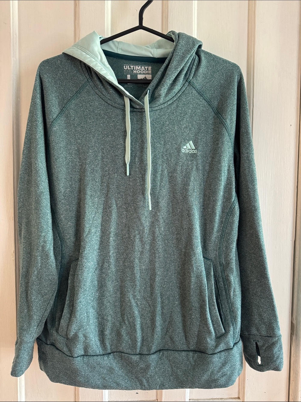 adidas Men's Teal Green Pullover Hoodie with Drawstring
